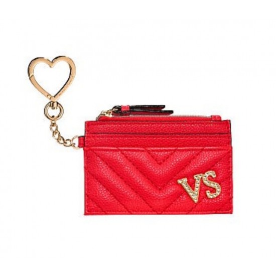 Card Case Red Embellished V-Quilt