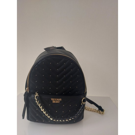 Victoria's Secret VS Black Studded V-Quilt Small City Backpack